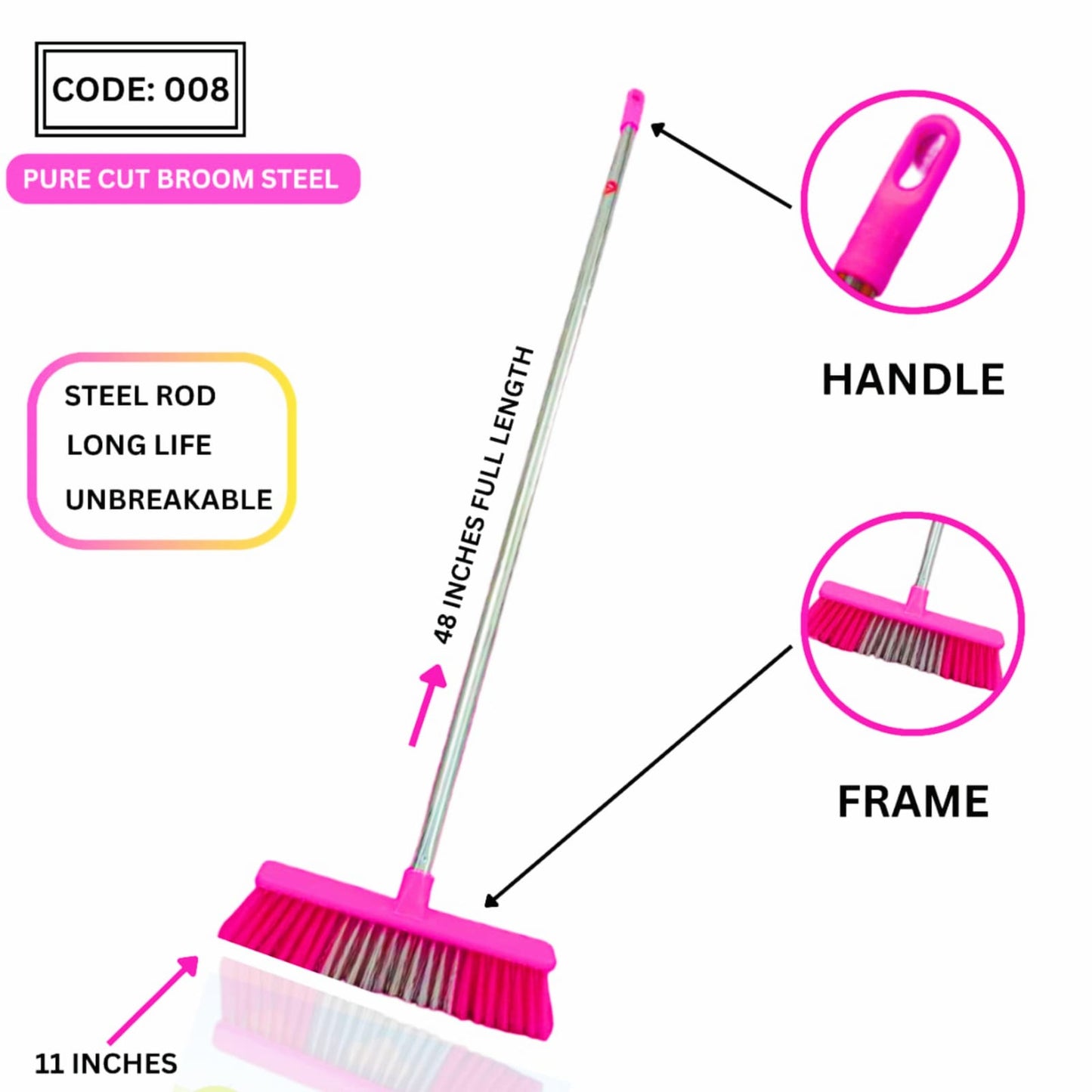 CUT SHAPE BROOM WITH STEEL ROD