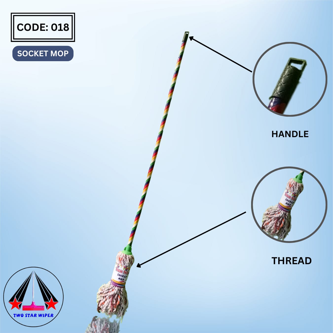 SOCKET WET MOP WITH WOOD STICK