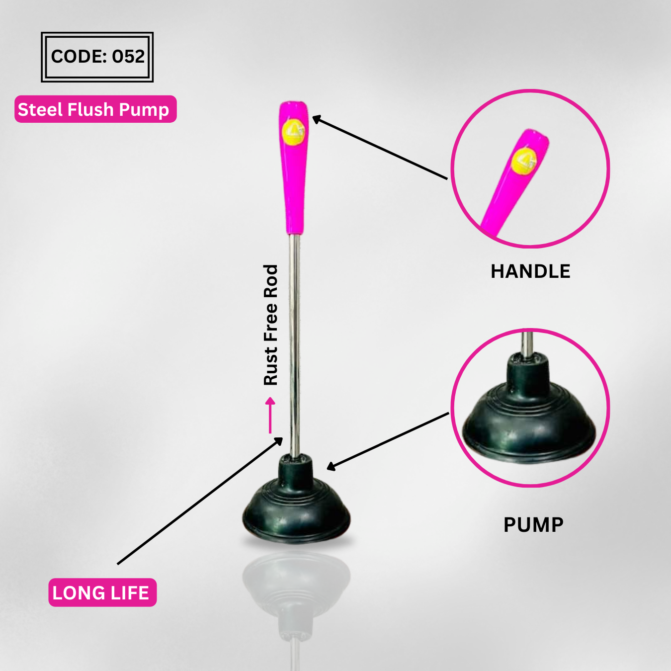 Flush plunger with steel pipe