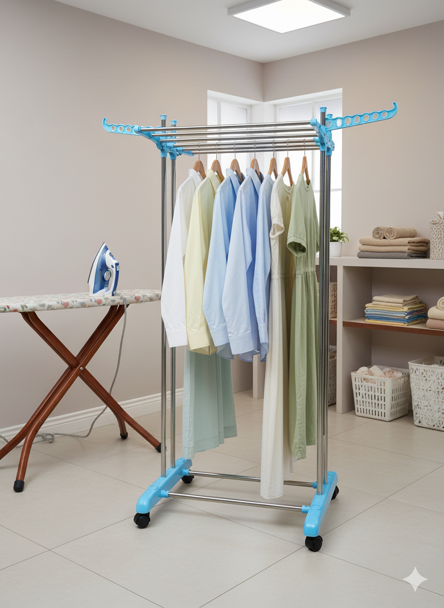 Two star iron stand | Iron Clothes Hanging Stand (After Ironing) – 4.5 x 2 Feet | 201 Grade Non-Magnetic Steel